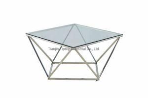 2021 Hot Seller Clear Tempered Glass Rectangular Coffee Table with Chrome Metal Legs