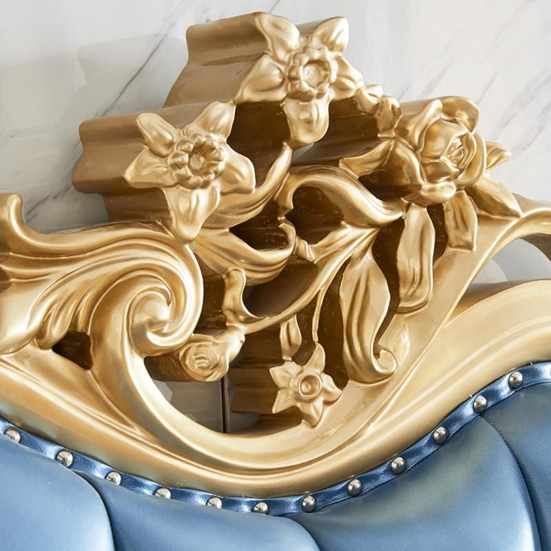 Wood Carved Luxury Leather Sofa for Living Room Furniture
