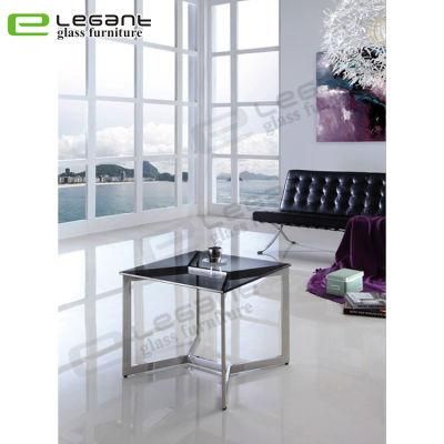 Small Grey Glass Side Tea Table with Stainless Steel Base