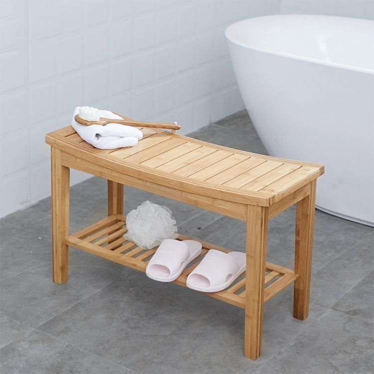 Bamboo Bath Stool Wooden Seat SPA Bench with Storage Shelf Bamboo Bathroom Shower Bench