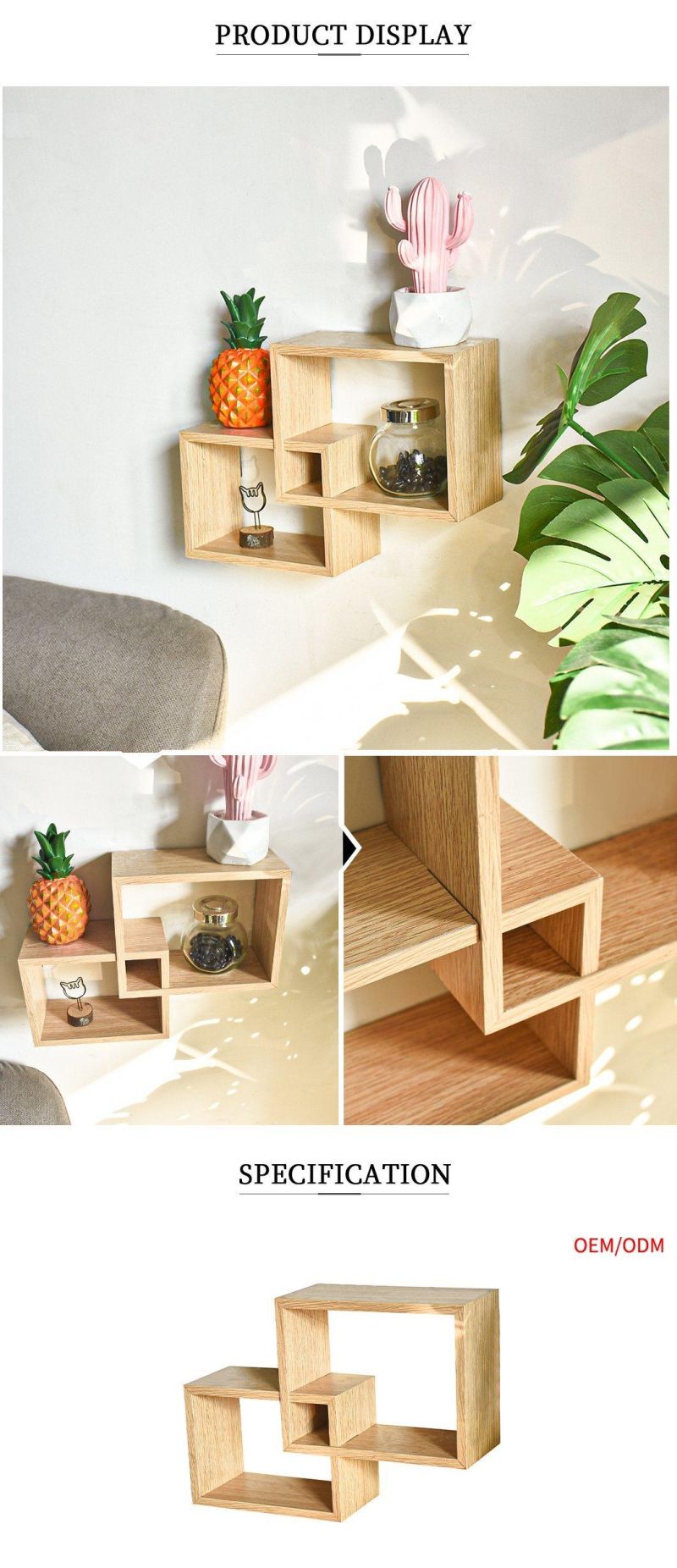 New OEM/ODM Wood 2PCS Decorate Simple Modern Firm Rectangle Office Furniture Wall-Mounted Shelf
