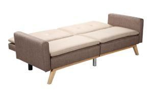 Cream-Colored and Brown Stitching Sofa Bed