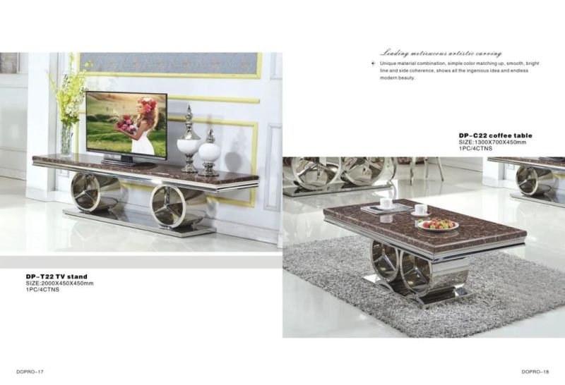 Hot Selling Stainless Steel Reverse Double C TV Stand with Glass Countertop