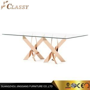 Commercial Hotel Luxury Glass Top Rectangular Stainless Steel Dining Table