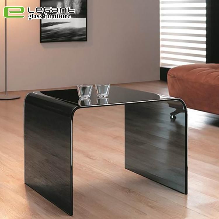 Cheap Curved Grey Color Glass Sofa Side Table Price