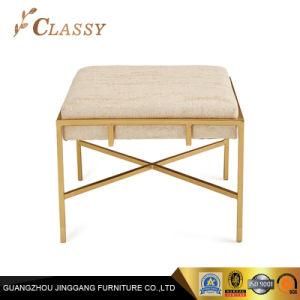 Modern Square Fabric Velvet Bench Stool with Golden Metal Frame