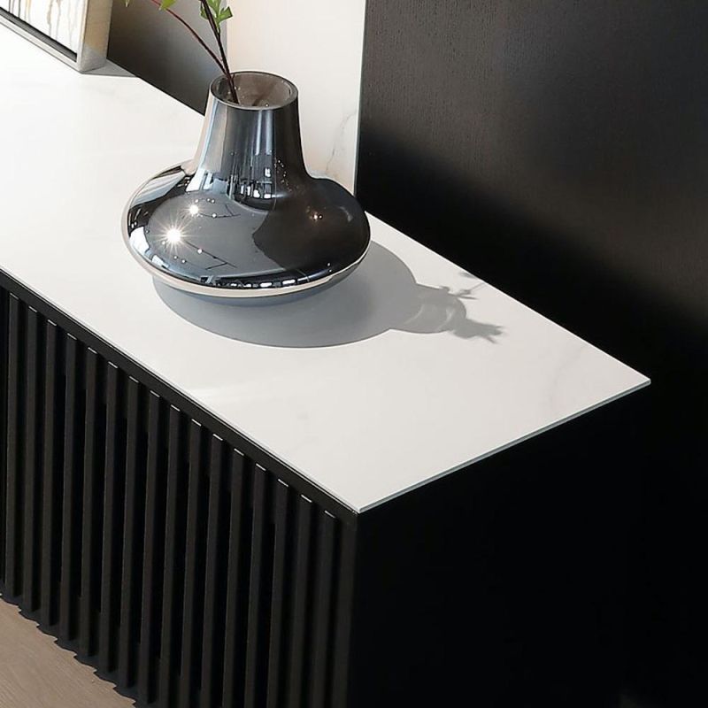 TV Cabinet MDF with Oak Veneer Premium Matt Paint Finish TV Stand Black or White Sintered Stone Design Top TV Table