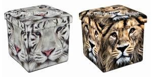 Animal Design Square Cube PU Leather and Wooden Folding Storage Seat Ottoman Stool