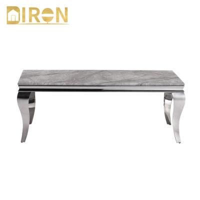 White Artificial Marble Top Modern Furniture Use Stainless Steel Frame Rectangle Round Dining Coffee Table