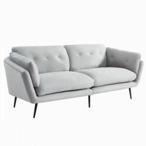 Nordic Modern Design Living Room Furniture Leisure Black Metal Leg Gray Velvet Fabric Upholstered Three Seater Sofa