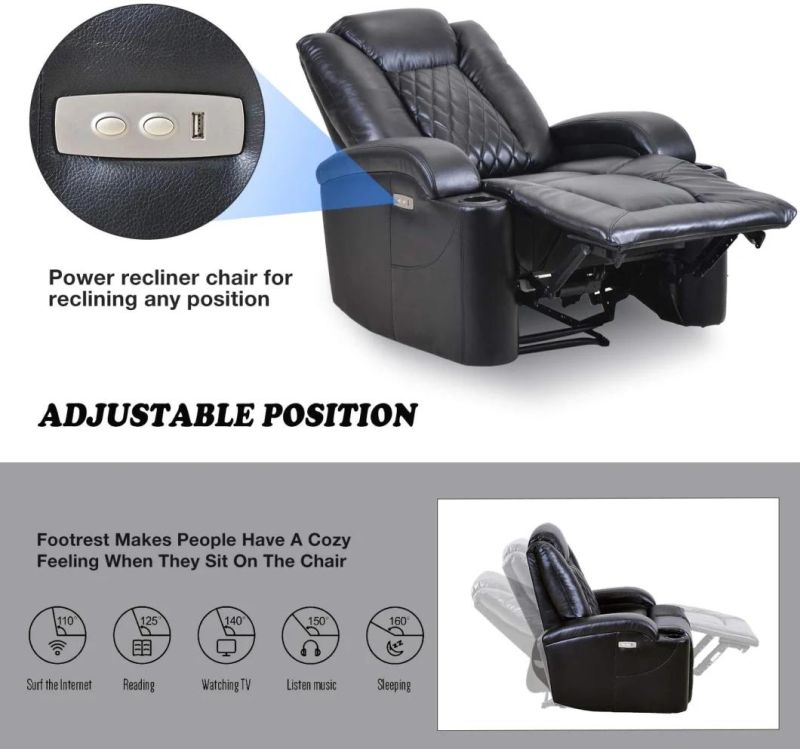 Jky Furniture Leather Home Theater Power Recliner Seating Set with Customerization Functions