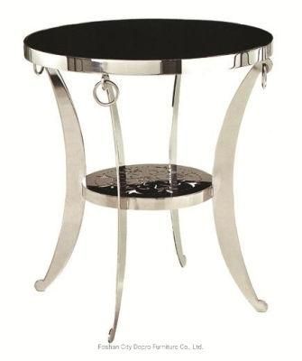 Stainless Steel Double Side Table with Four Legs Stand with Black Tempered Glass