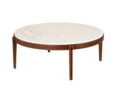 Living Room Furniture Elegant Design Wooden Base Round Side Tables Marble Top Coffee Table
