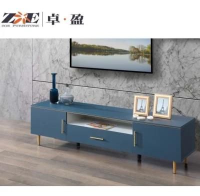 Modern Fashion Living Room Furniture Simple Light Luxury Design Metel Decoration Blue Color TV Stand