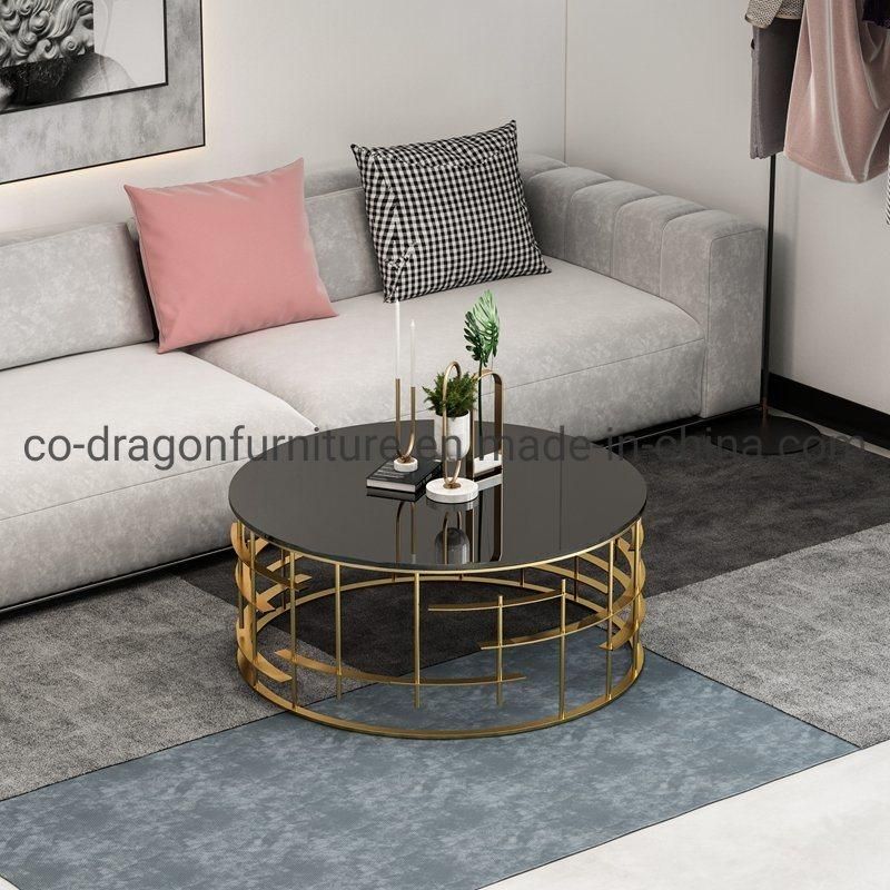 Luxury Home Furniture Gold Steel Coffee Table with Marble Top