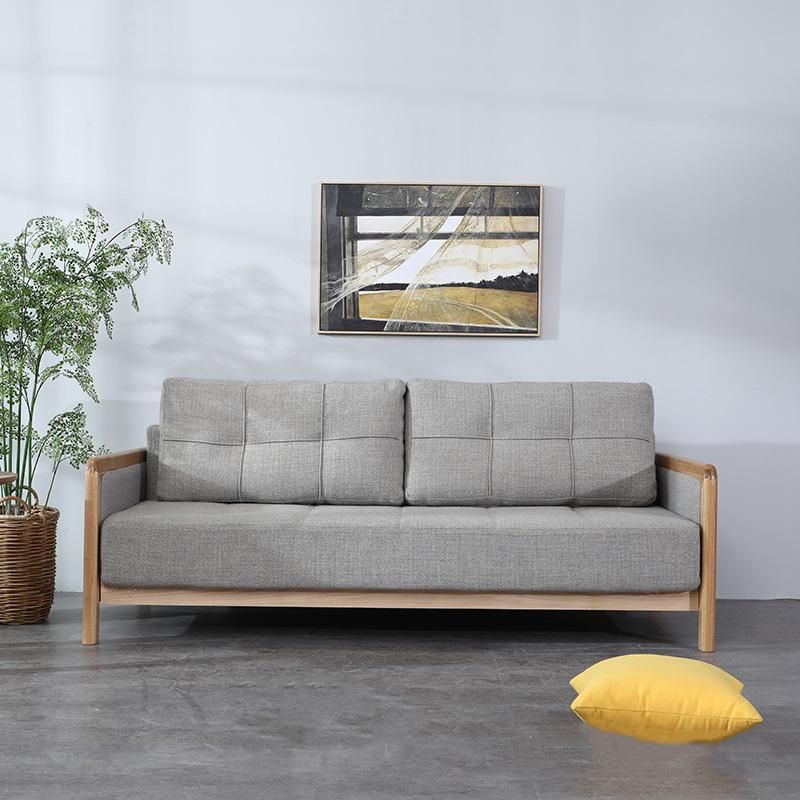Solid Oak Sliding Sofa Bed Removable and Washable Fabric Bed Sofa 0069