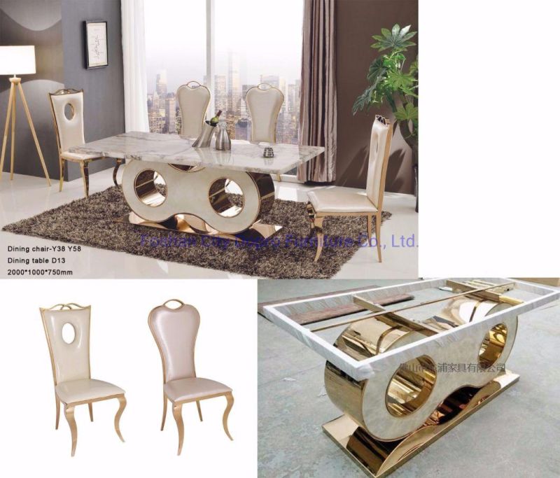 New Chinese Style Antique Marble Stainless Steel Dining Table Set for Home Furniture