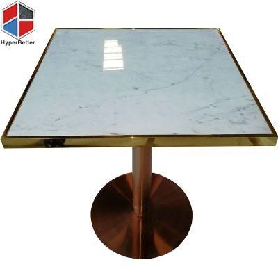 Wholesale OEM Square Natural Marble Table Top Golden Full Frame Golden Base