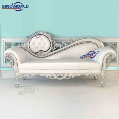 Salon Antique Vintage Wood Velvet Leather Chaise Lounge Sofa Chair