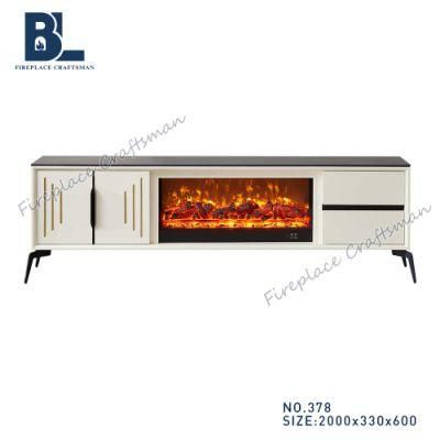Home Appliance White Wooden Cabinet Black Marble TV Stand with Wood Burning Electric Fireplace for Living Room Furniture