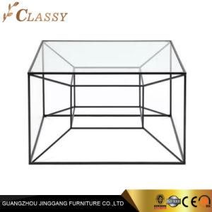 Restaurant Hotel Line Crossed Shaped Tempered Glass Coffee Side Table with Metal Stainless Steel Legs