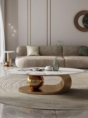 New Modern Minimalist Stainless Steel Oval High-End Artistic Living Room Small Apartment Slate Coffee Table