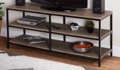 Industrial Rustic TV Stand Desk with Open Shelves
