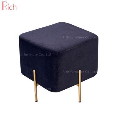 Living Room Furniture Golden Stainless Steel Base Velvet Modern Stool Pouf Ottoman Square