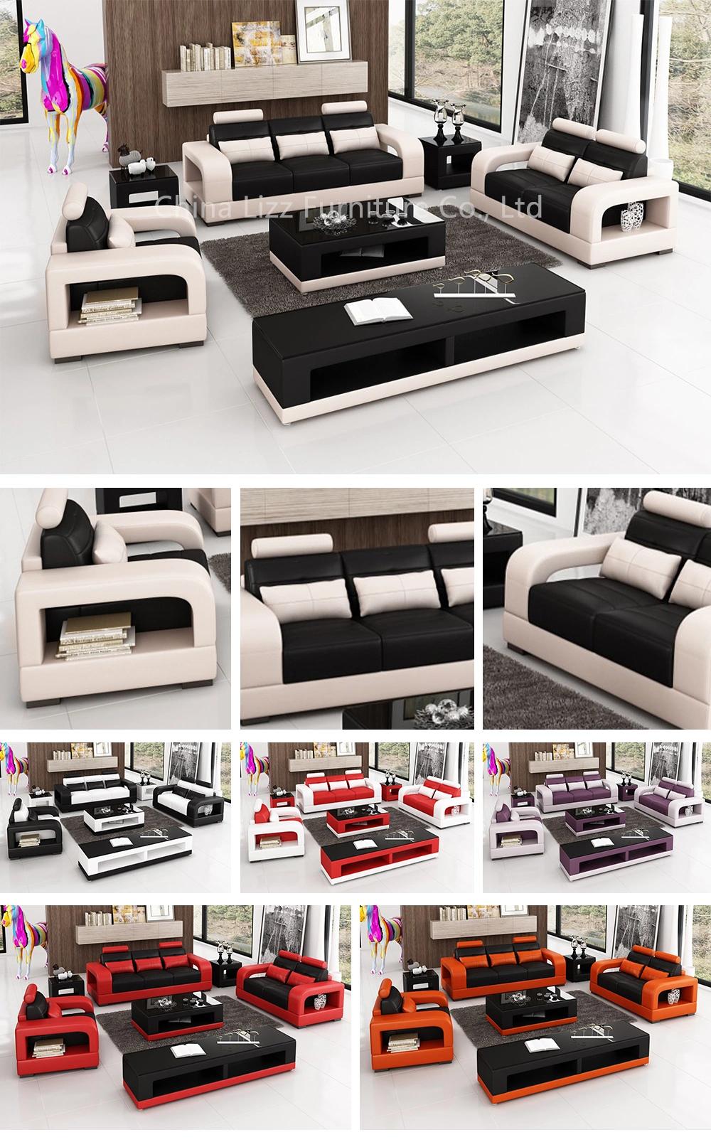 European Style Luxury Modular Leisure Modern Genuine Leather Sofa Furniture Set with LED Lights