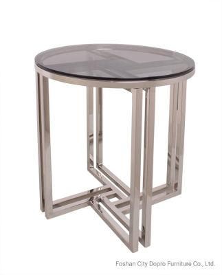 Double Tube Irregular Stainless Steel Side Table with Glass Top