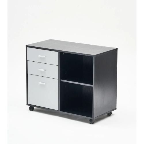 Black Oak and Dark Grey File Cabinet with Printer Stand, Metal Printer Cabinet