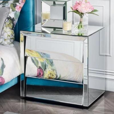 Venetian Bevelled Glass Mirrored Bedside Table 3 Drawers Mirrored Furniture
