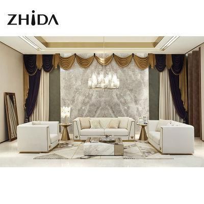 Zhida Home Furniture Supplier Italian Design Luxury 1 2 3 Seater Villa Living Room Sofa Set Sectional Velvet Sofa for Sale