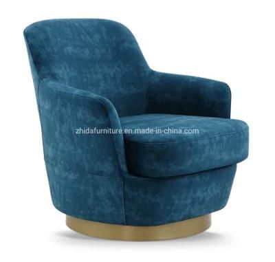 Metal Frame Leisure Chair Blue Velvet Armchair in Living Room