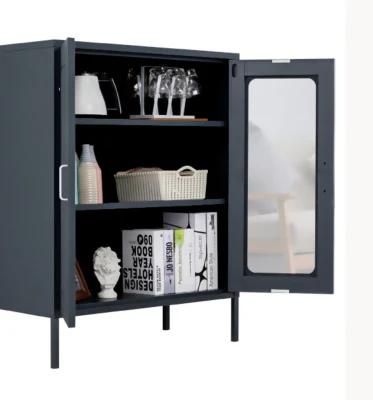 Home Metal Furniture 3 Shelf Black Mesh Door Vertical Steel Storage Cabinet