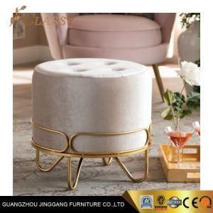 Stylish off-White Velvet Footstool Ottoman with Gold Stainless Steel Base
