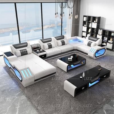 Modern New Design Leisure Home Furniture Middle Table Italian Living Room Genuine Leather Sofa