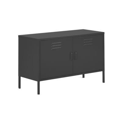 Black Modern Metal TV Stand Storage Cabinet with Doors