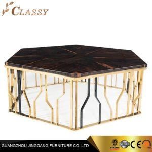 Home Living Room Round Coffee Table with Metal Base and Veneer Top