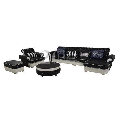 Foshan Home Furniture Living Room Genuine Leather Corner Chesterfield Button Tufted Sofa