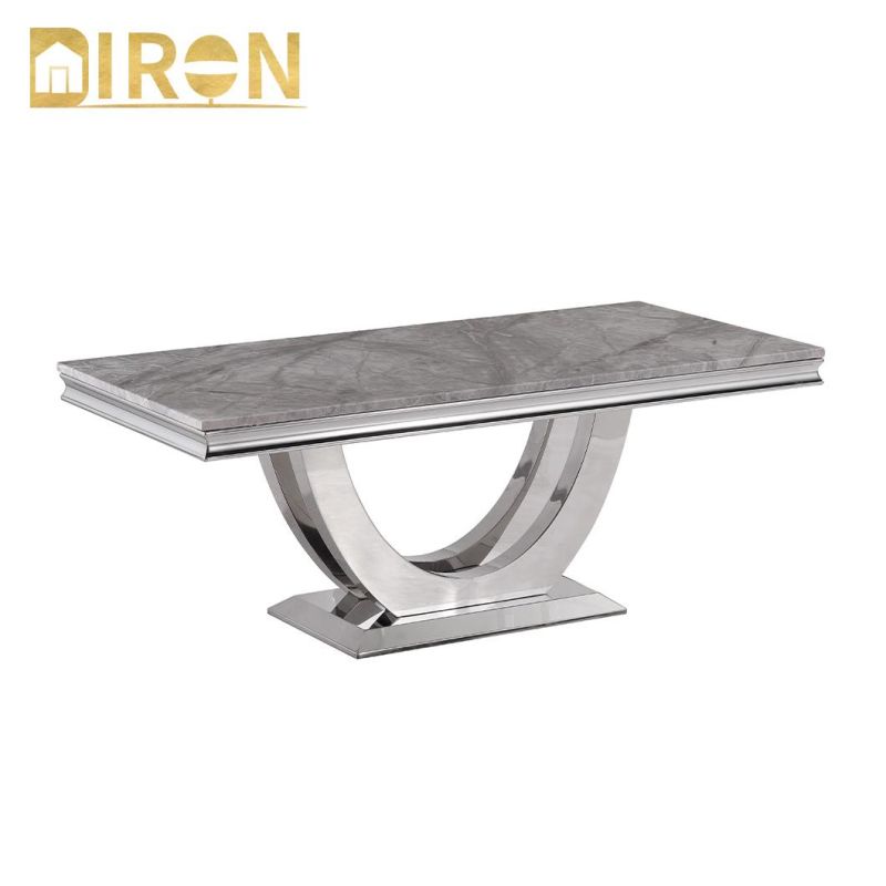 New Design Home Furniture Modern Rectangle Simple Style Glass Coffee Table with Stainless Steel Base Marble Top