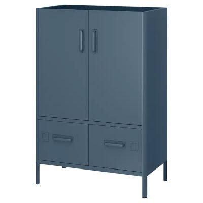 High Foot Design Office Files Storage Steel Cupboard with Drawers Under Blue Handle File Cabinet