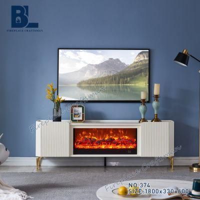 Chimenea Freestanding Stainless Steel Base Marble Top Modern Design TV Stand with Electric Fireplace Insert