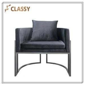 Metal Base Black Flannel Armchair for Dining Room