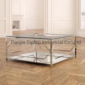 Designed Wholesale Modern Stainless Steel Glass Silver Coffee Table