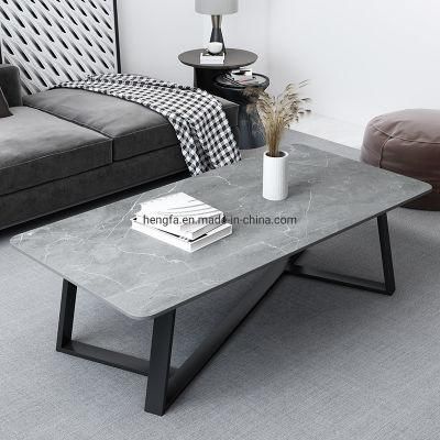 Patio Living Room Furniture Marble Black Metal Square Coffee Table