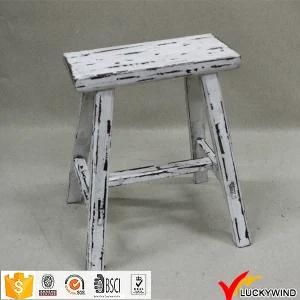 Chinese Handmade Rectangular Rustic Wooden White Stool