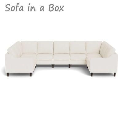 New Modern U Shape Upholstered Feather and Down Sleeper Grey Cloud Sectional Sofa with USB