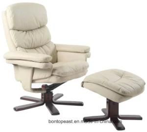 Real Leather Recliner Leisure Chair with Ottoman