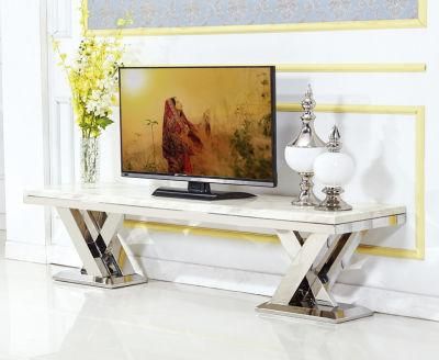 V Shape Modern Home Stainless Steel Marble TV Stand